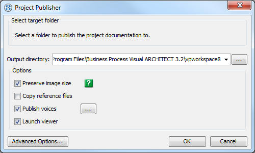 Enter output path in Project Publisher dialog box