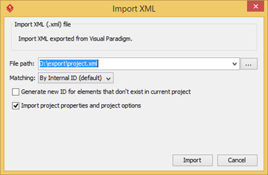 Specify the location of the XML file for import