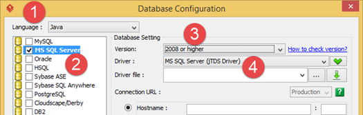 Select SQL Server for configure connection settings