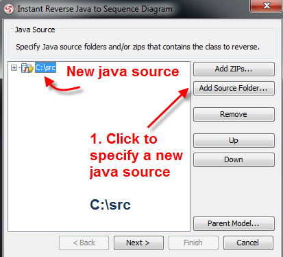 Specify a new java source