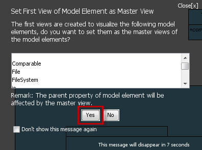 Set it as Master View Dialog Box