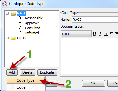 select to begin creating a new code type