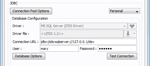 Personalize database connection setting entered