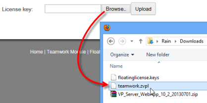 Select the new version Teamwork Server license key downloaded previously.
