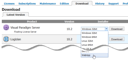 Download WebApp package of the new license server.