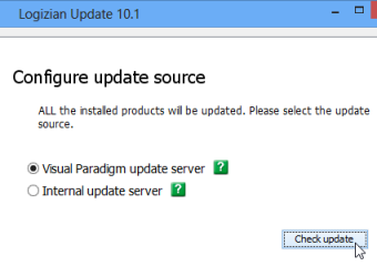 Select Visual Paradigm update server as update source