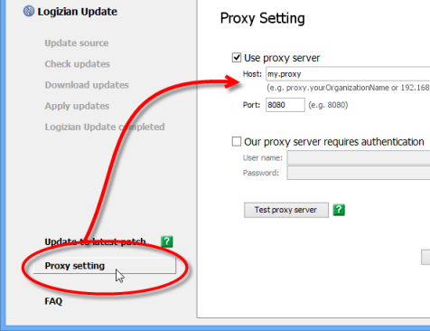 Configure proxy server for Logizian Update