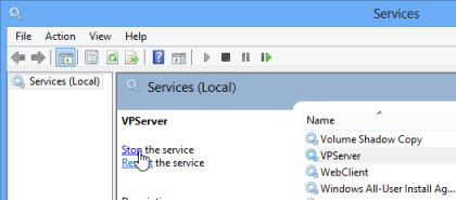 Stop VP Server System Service
