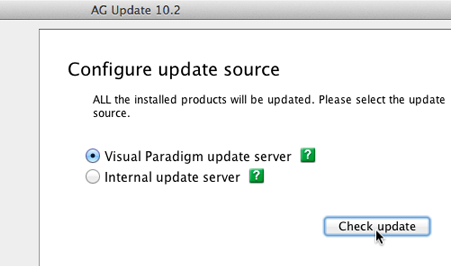 Select Visual Paradigm update server as update source