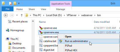 Open the VP Server service executable