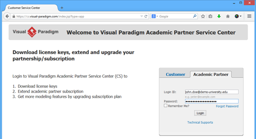 visual paradigm academic login