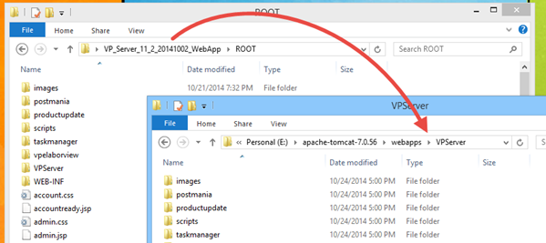 Copy files from new WebApp to VP Server deployment folder in Tomcat