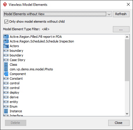 The Viewless Model Elements window