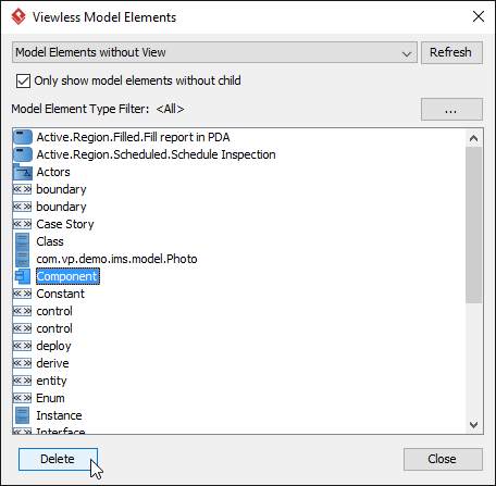 To delete a viewless model element