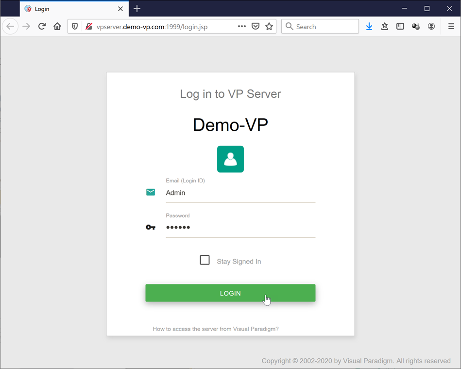 Login to VP Server as Admin