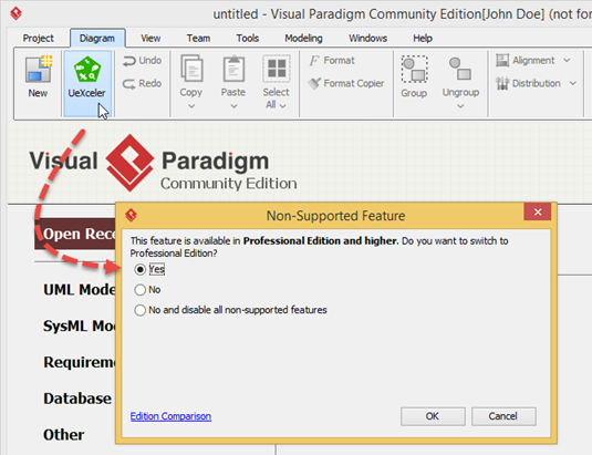 visual paradigm switch edition