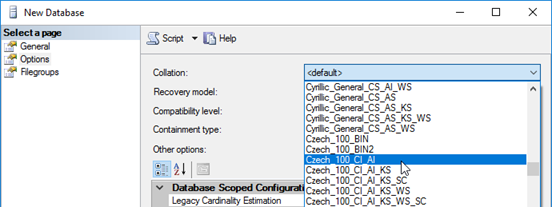 Select appropriate collation for the database