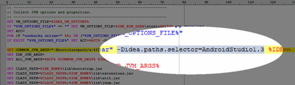 Edit -Didea.paths.selector in COMMON_JVM_ARGS variable
