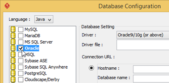Select database in Database Configuration dialog