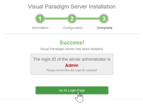 Go to server login page when installation complete