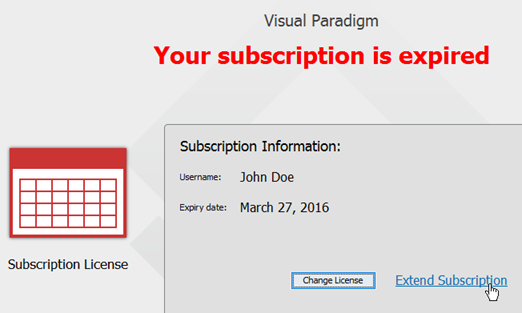 Extend subscription from Visual Paradigm