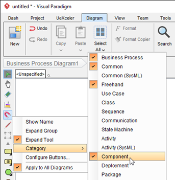 Select category to include in diagram toolbar