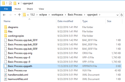 Create blank file named as %project_name%.vpppath in the original project folder