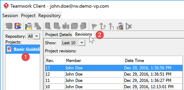 Select project and select Revisions tab