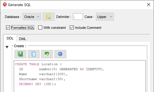 Primary key with identity key generated being able to generate to DDL