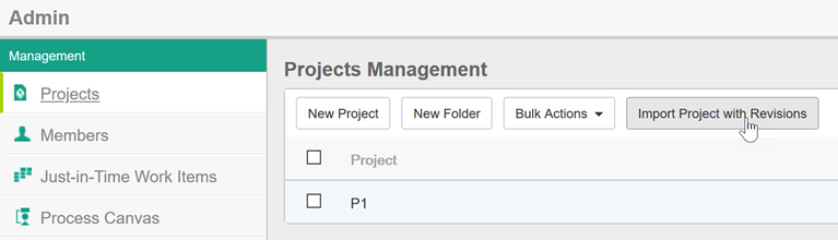 Press Import Project with Revisions under Projects tab