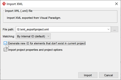 Make sure select Generate ID for elements don't exist in current project option being turned on when import XML