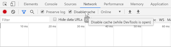 Select Preserve log and Disable cache