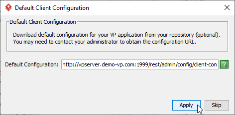 New user import configurations from server on the first start of VP application