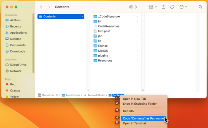 Copy the path of Contents folder of IntelliJ IDEA/Android Studio