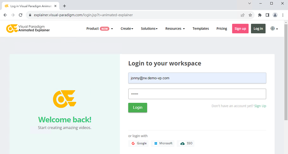 Login to your Animated Explainer workspace