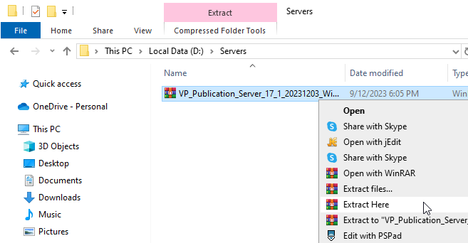 Unzip downloaded Publication Server to setup location