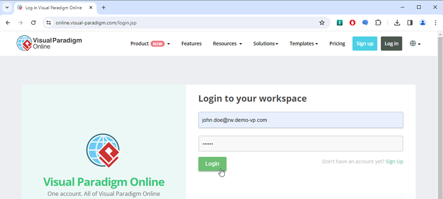 Login to Visual Paradigm Online with user got Combo Edition license
