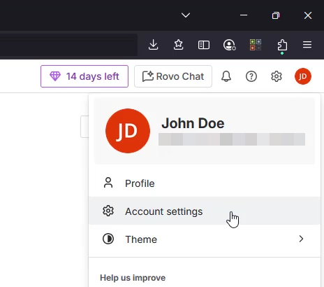 Go to Account Settings in Jira