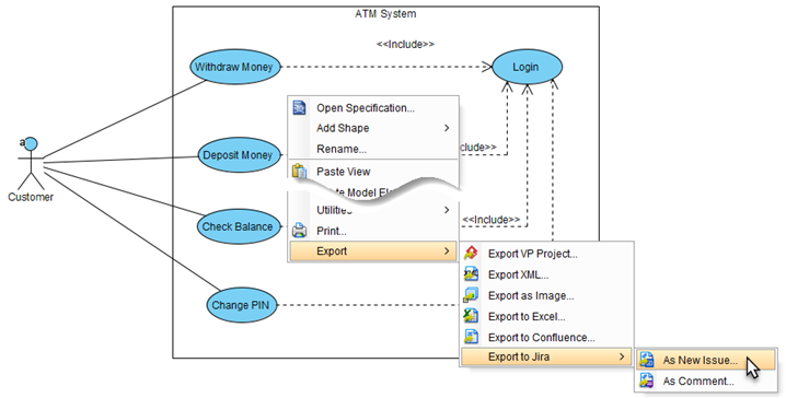Right click on diagram and export to Jira as new issue