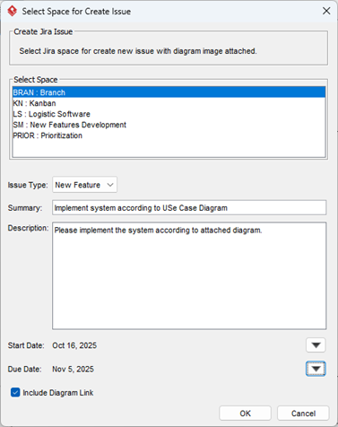 Select Space and specify issue details