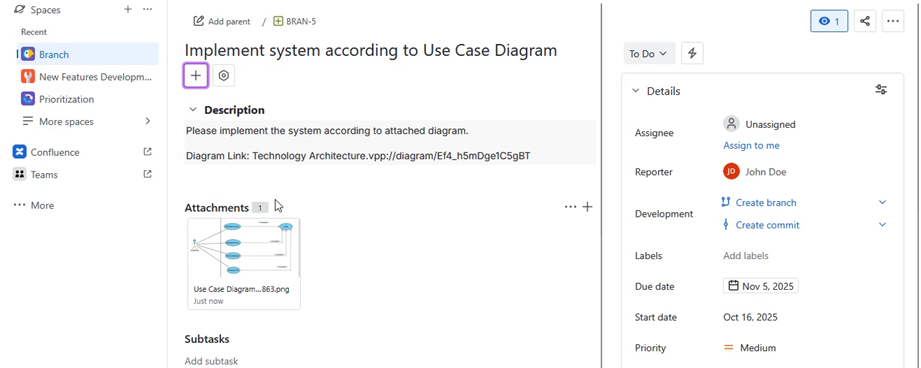Jira issue created with diagram as attachment