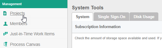 Select Projects menu