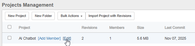 Mouse over project and select Edit