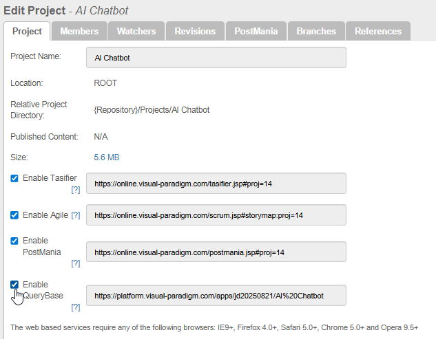 Enable QueryBase for selected project