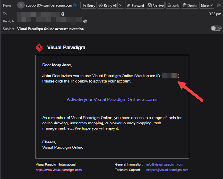 Local workspace ID from invitation email
